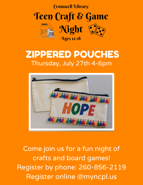 Image for event: Craft and Board game night: Zippered Canvas Pouches